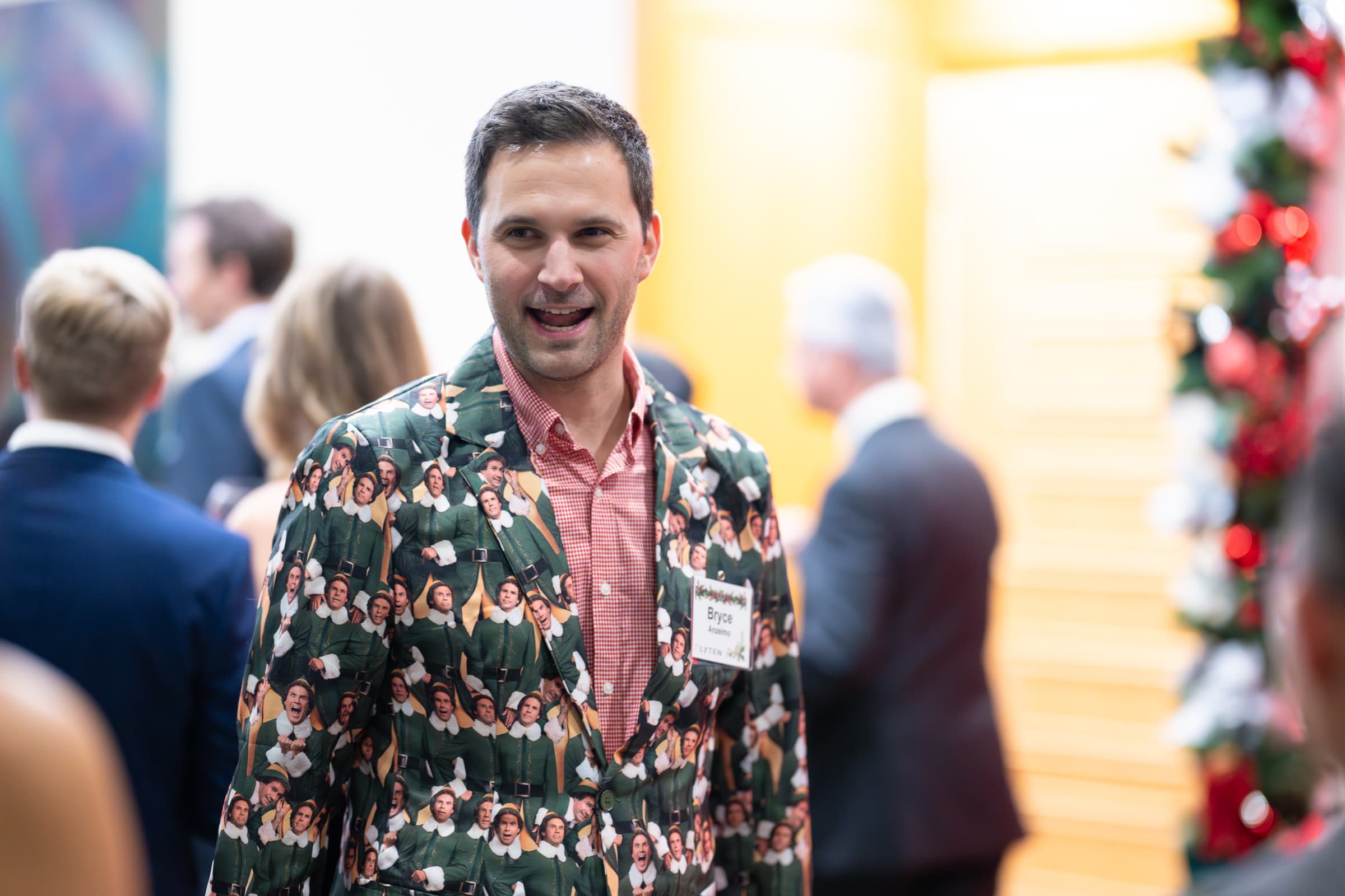 Candid portrait of a guest during an evening celebration