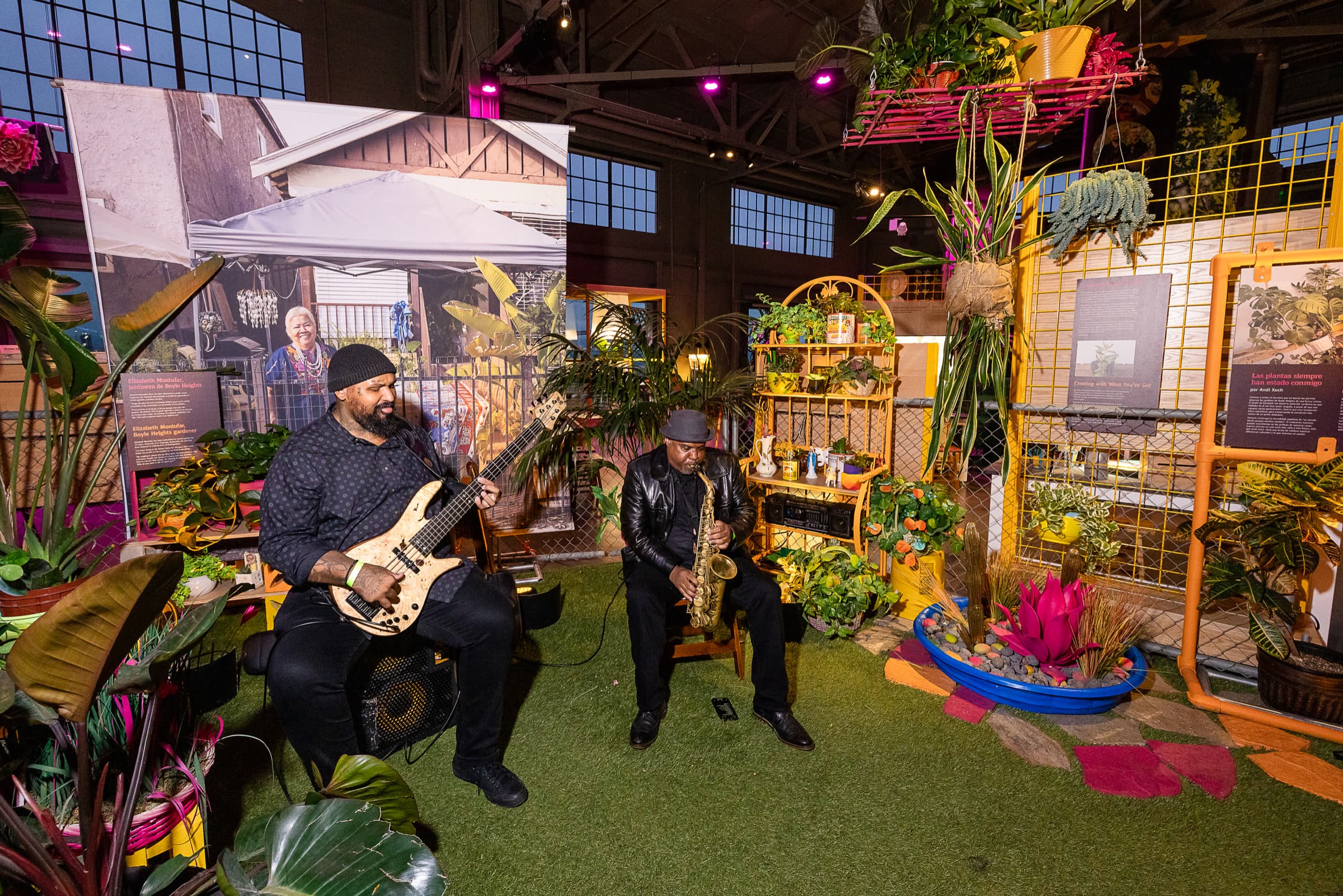 Live band performing during an evening event