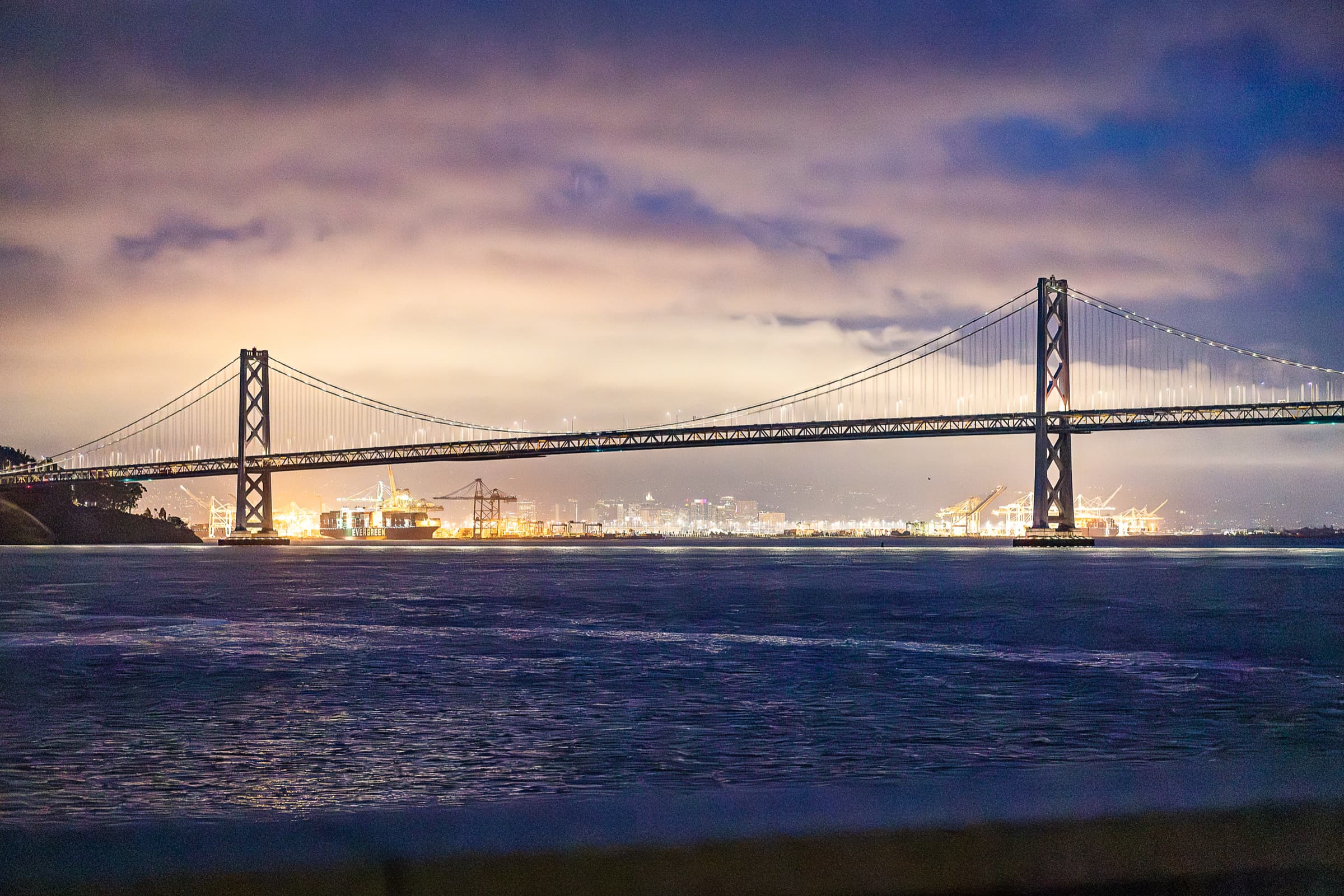 A bridge at dusk photographed from an evening event venue