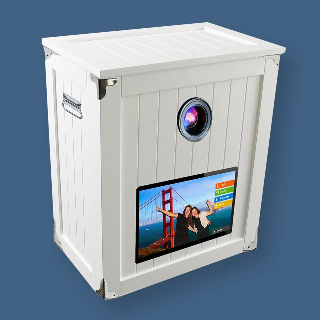 EZ open-air photo booth with guests using digital props