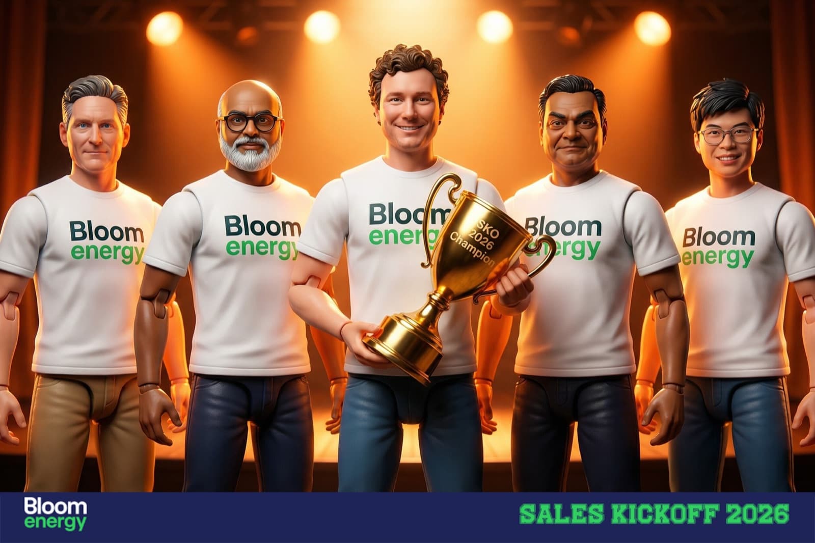 AI booth output transforming sales team members into branded action figures for a sales kickoff