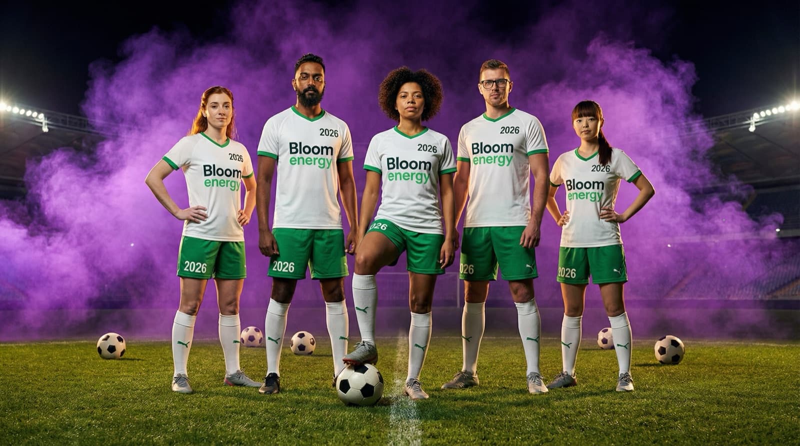 AI booth output turning three guests into a soccer team in branded jerseys