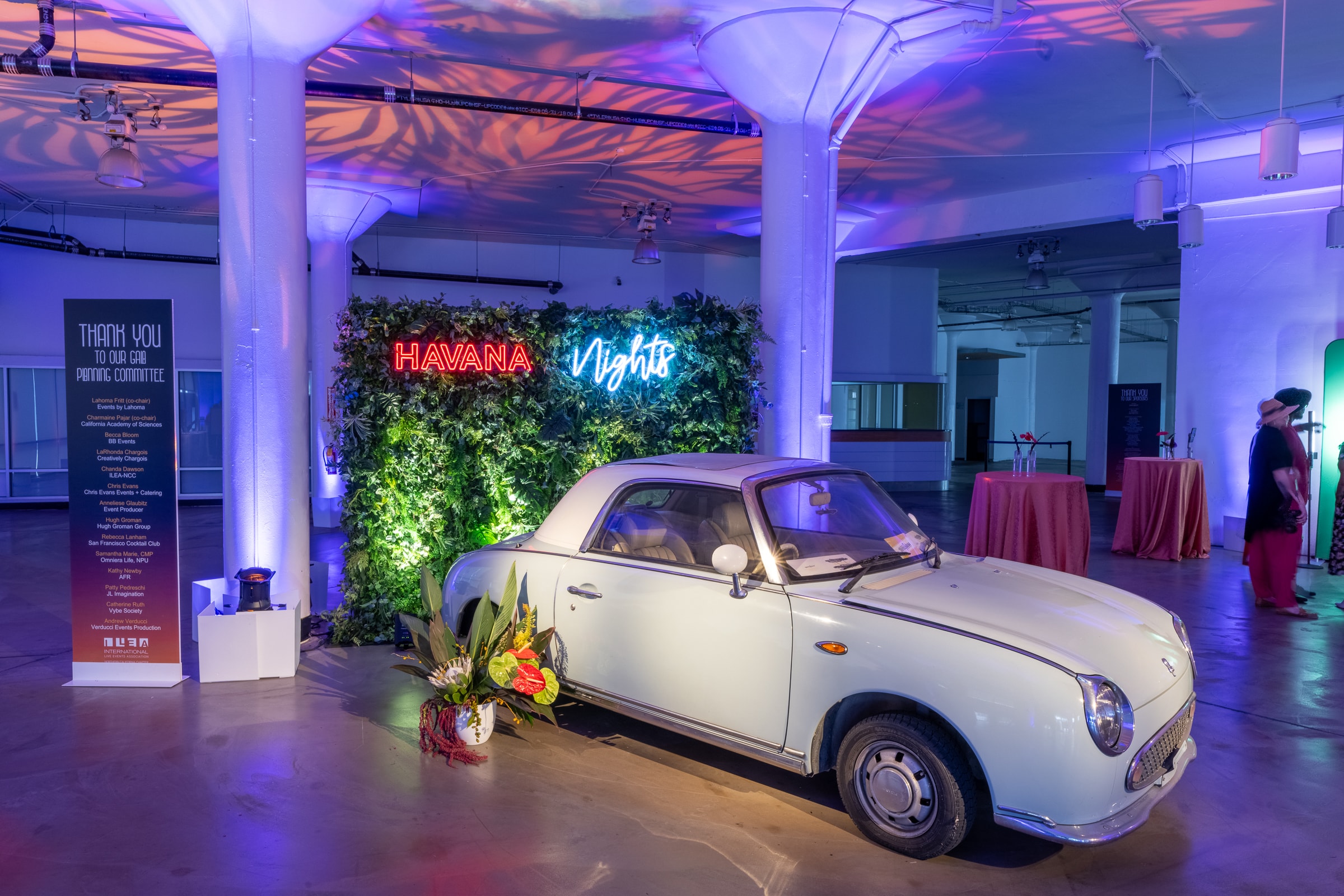 Brand activation with vintage car and neon installation