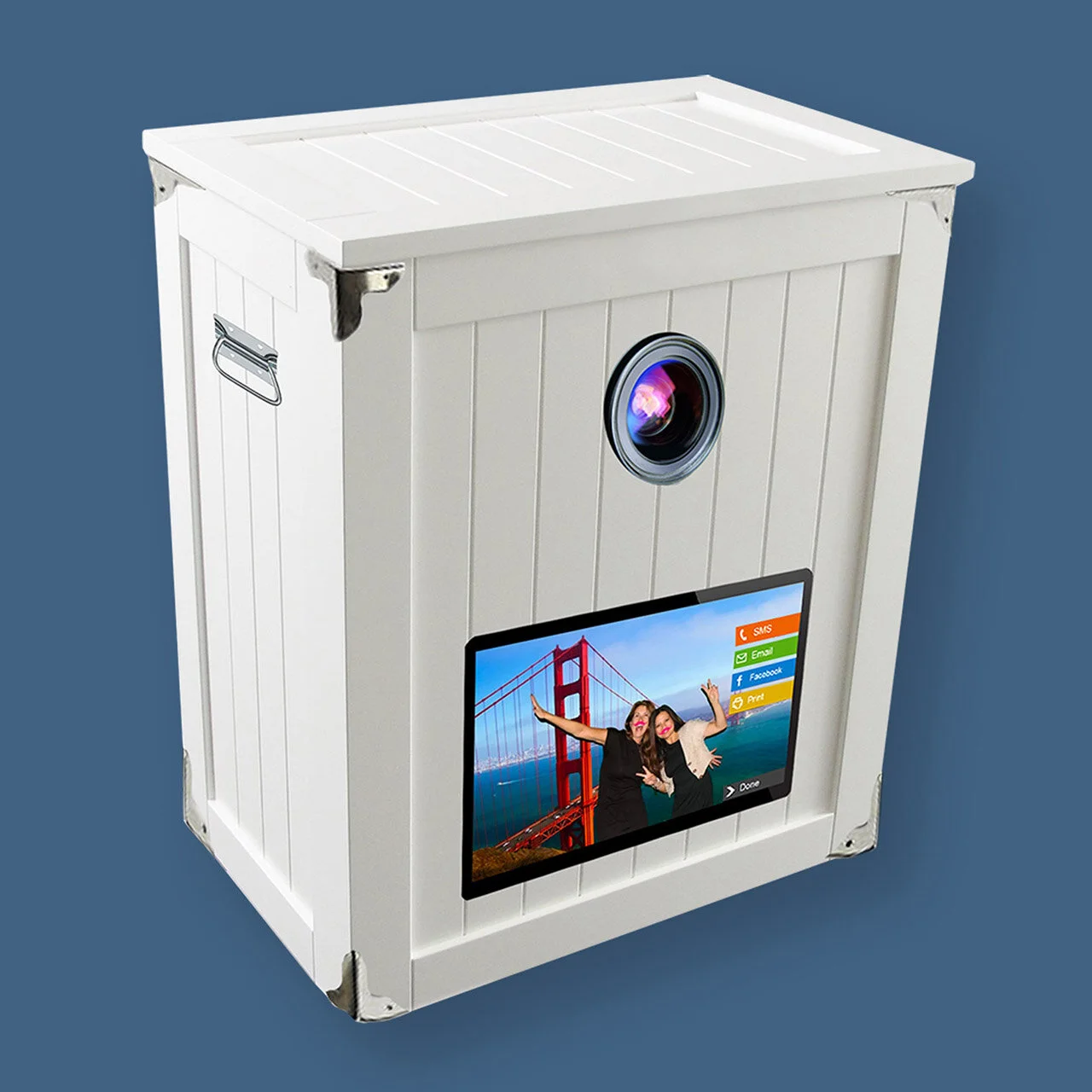 EZ open-air photo booth with guests using digital props