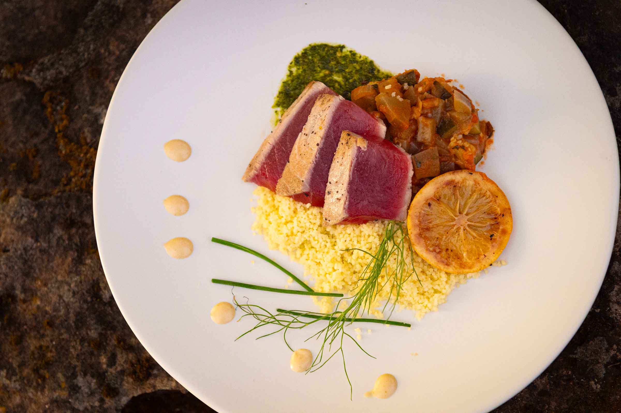 Fine dining plate presentation at formal reception