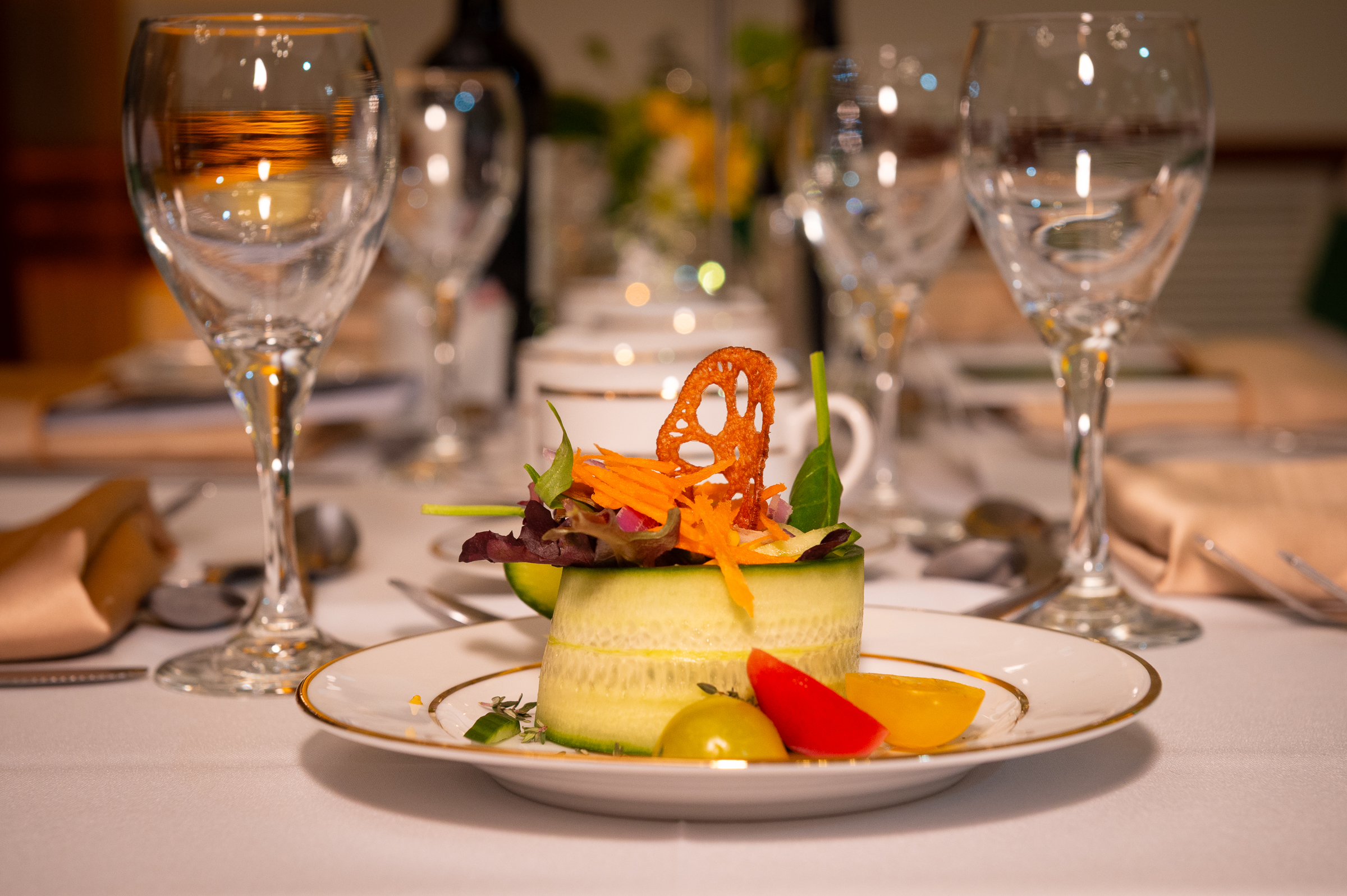 Formally plated appetizer at a gala dinner service