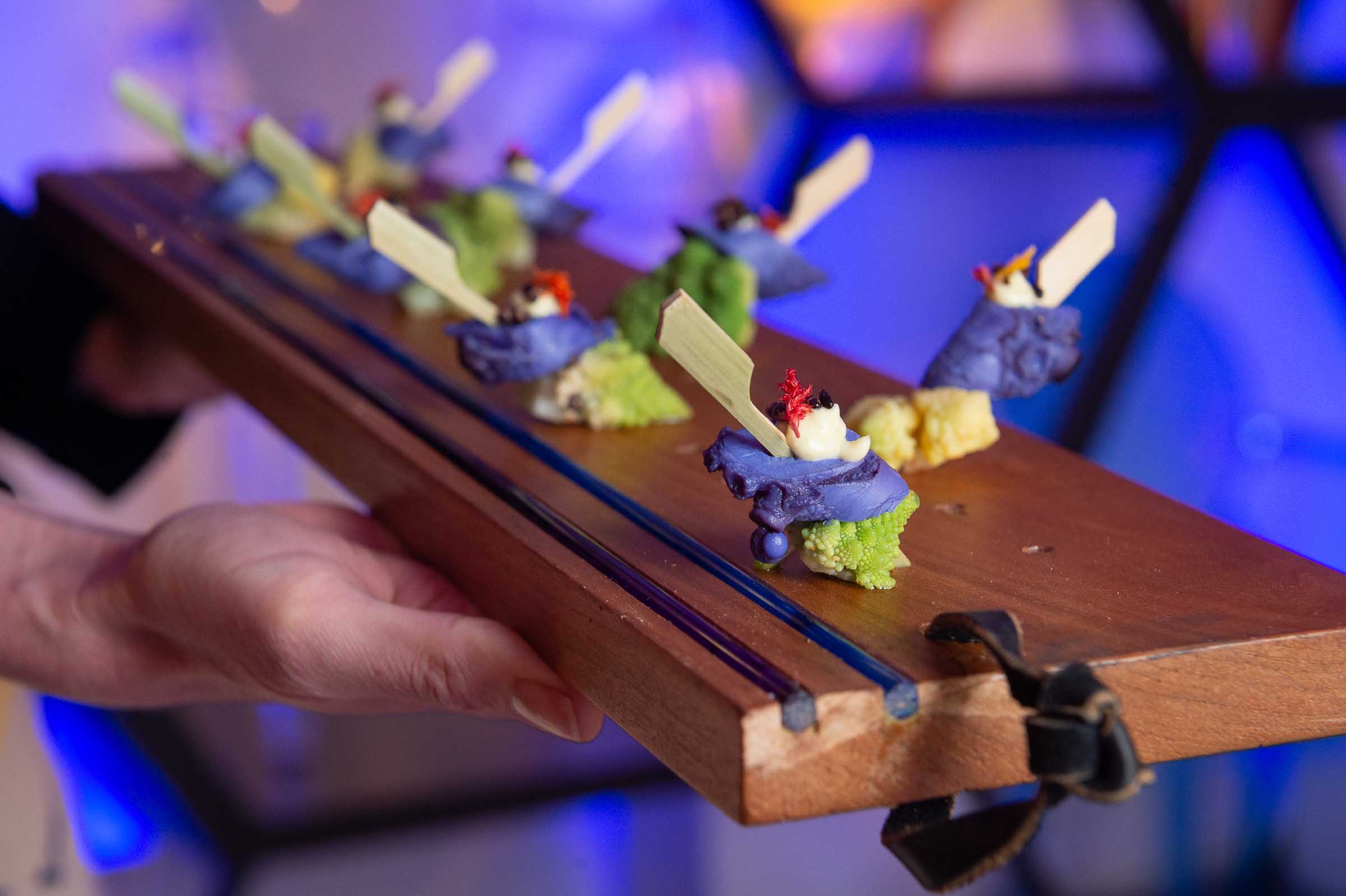 Gourmet plated appetizers ready for service