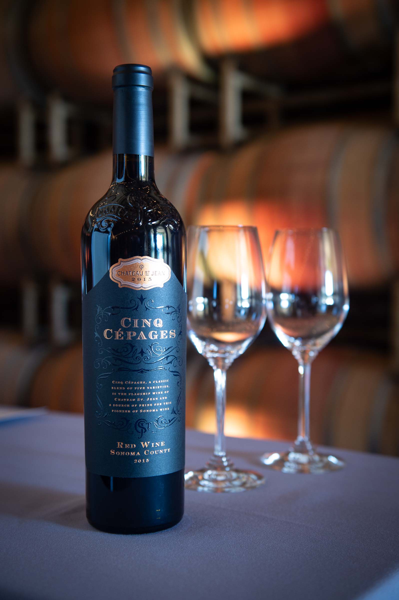 Wine glasses arranged for tasting at product launch